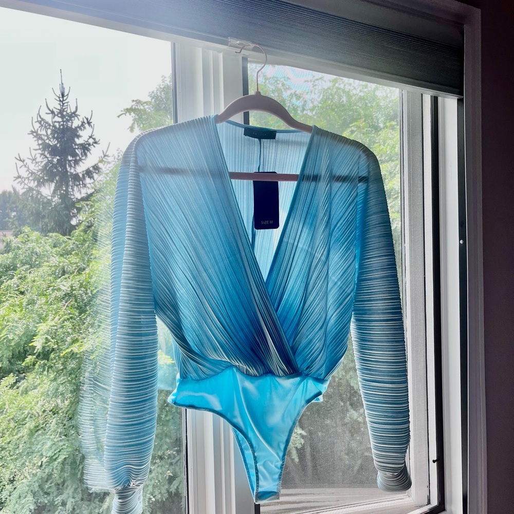 Blue Sheer Long Sleeve Bodysuit